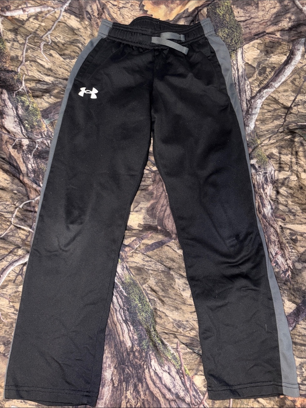 Under Armour Black Track Pants with Gray Side Stripes